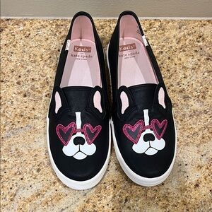 NEW Kate Spade Keds Double Decker Black French Bulldog Francois Slip On Shoes 6